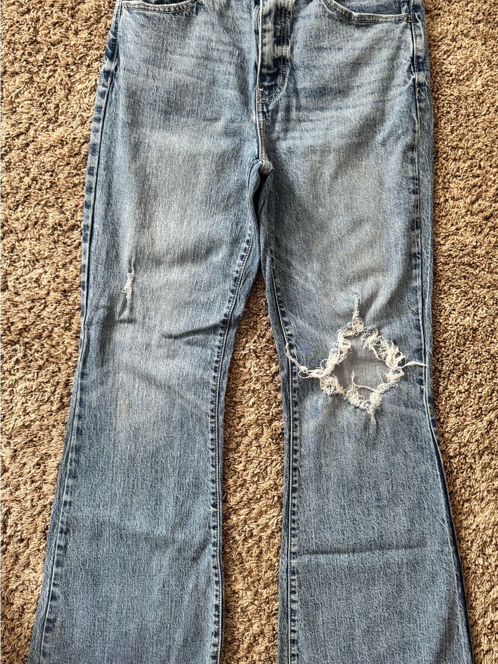 Women's Light Blue Distressed Flare Jeans